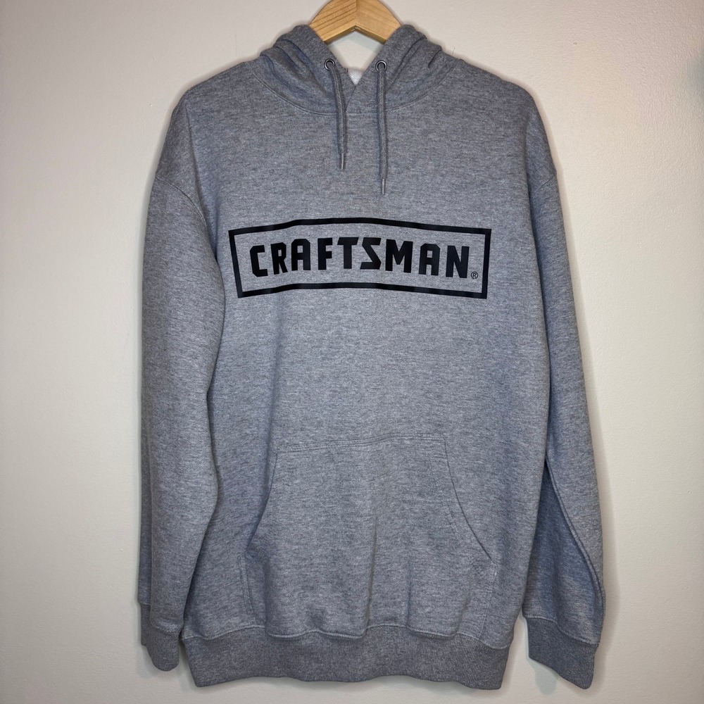 Craftsman Mens Hoodie Gray Fleece Pullover Logo Graphic‎ Sweatshirt Size L